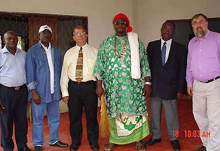 Group photo of several important trip participants, including His Royal Highness Orock Baiyee.